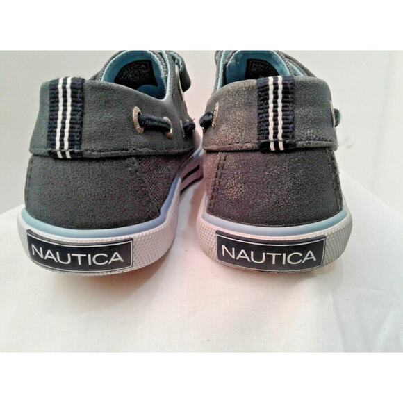 Kid's Size 12 Gray Nautica Boat Shoes Hook & Loop Fastener Twin Pairs Topsiders - Picture 4 of 7